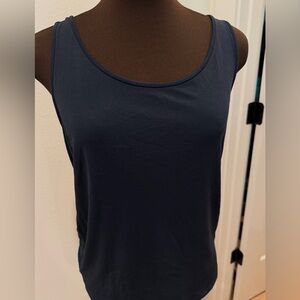 Eileen Fisher Navy Silk Scoop Neck Tank Top, Medium.